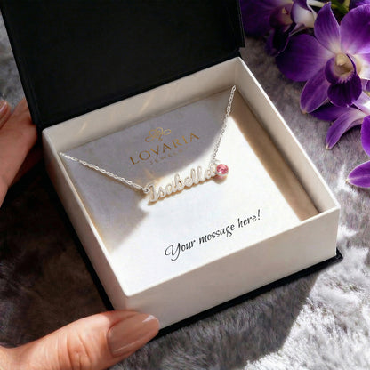 Custom Name Necklace with Birthstone - 18K Yellow Gold Finish