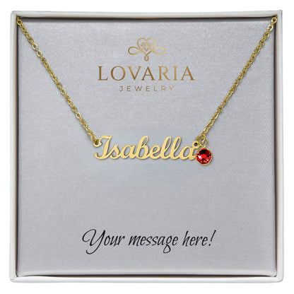 Custom Name Necklace with Birthstone - 18K Yellow Gold Finish