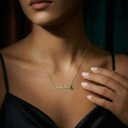 Custom Name Necklace with Birthstone - 18K Yellow Gold Finish