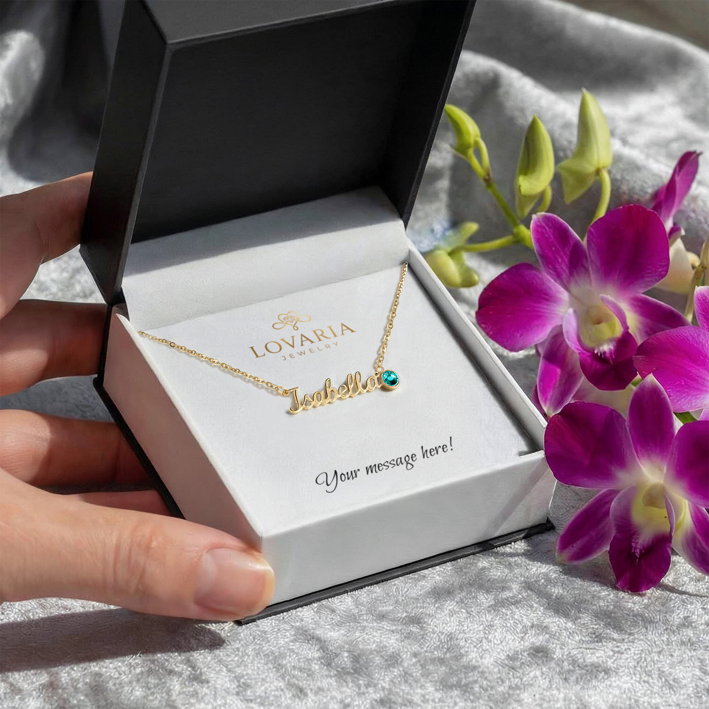 Custom Name Necklace with Birthstone - 18K Yellow Gold Finish