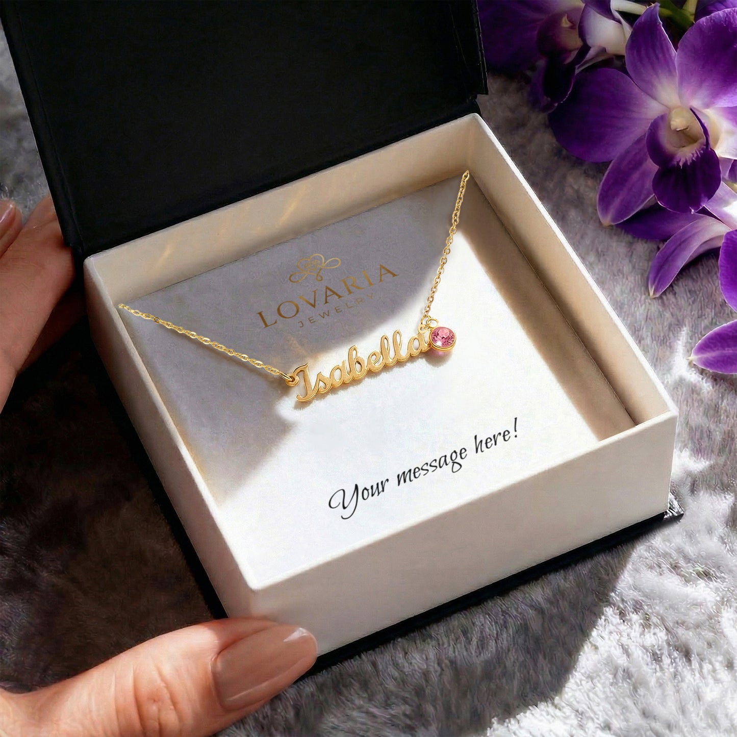 Custom Name Necklace with Birthstone - 18K Yellow Gold Finish