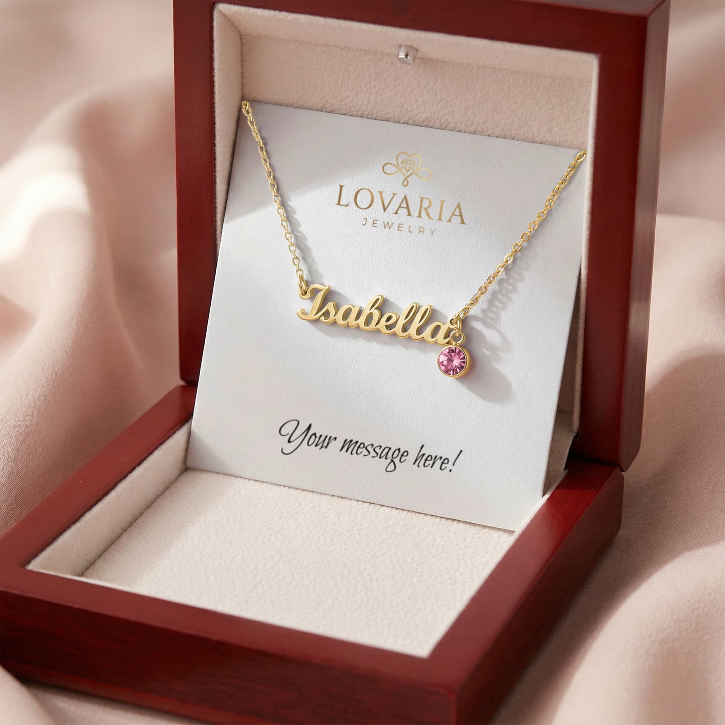 Custom Name Necklace with Birthstone - 18K Yellow Gold Finish