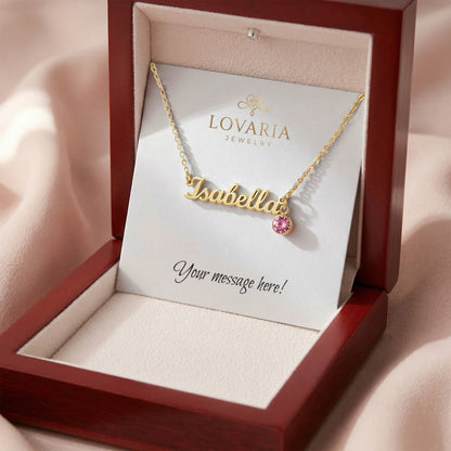 Custom Name Necklace with Birthstone - 18K Yellow Gold Finish
