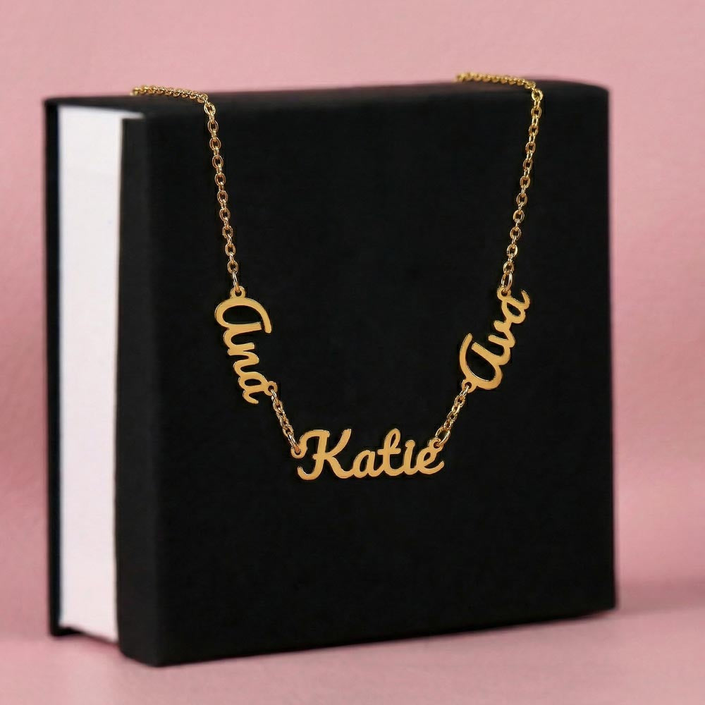 Multiple Name Necklace - 18K Yellow Gold Finish