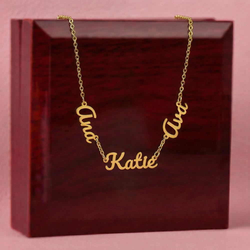 Multiple Name Necklace - 18K Yellow Gold Finish