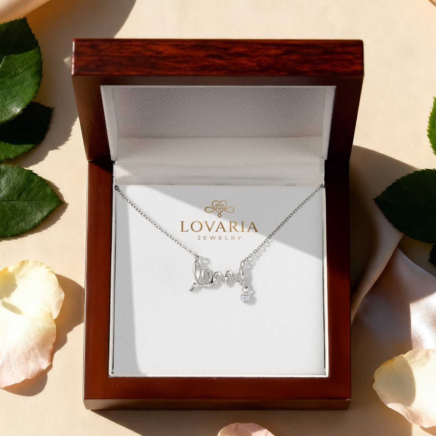 Scripted Love Necklace, 18K Yellow Gold Finish Necklace