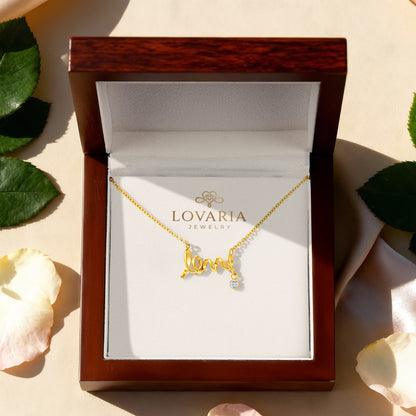 Scripted Love Necklace, 18K Yellow Gold Finish Necklace