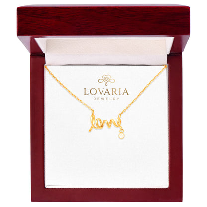 Scripted Love Necklace, 18K Yellow Gold Finish Necklace