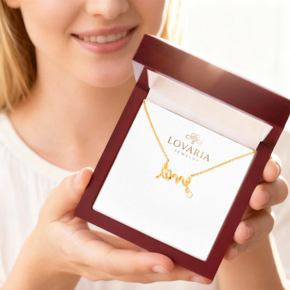 Scripted Love Necklace, 18K Yellow Gold Finish Necklace