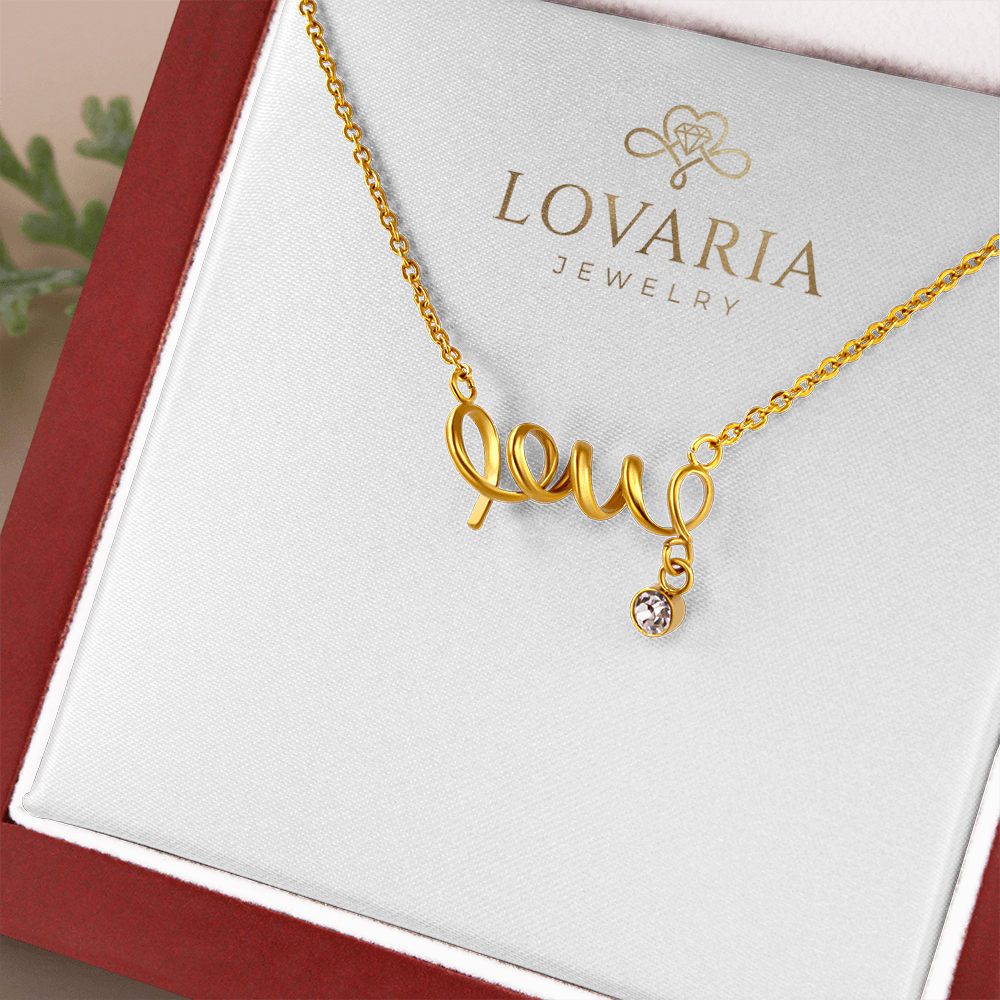 Scripted Love Necklace, 18K Yellow Gold Finish Necklace