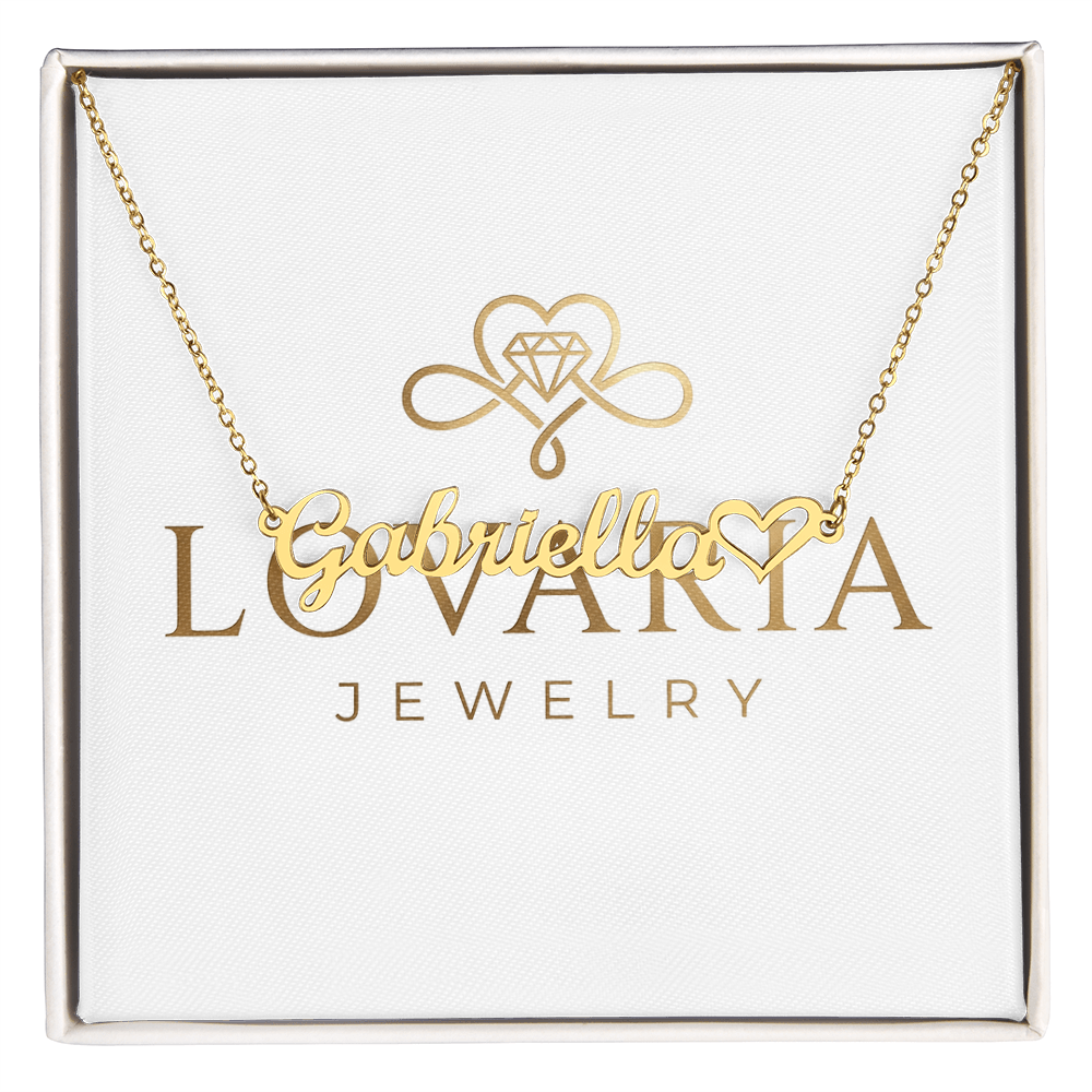 Heart Name Necklace, 18K Gold Plated Name Necklace