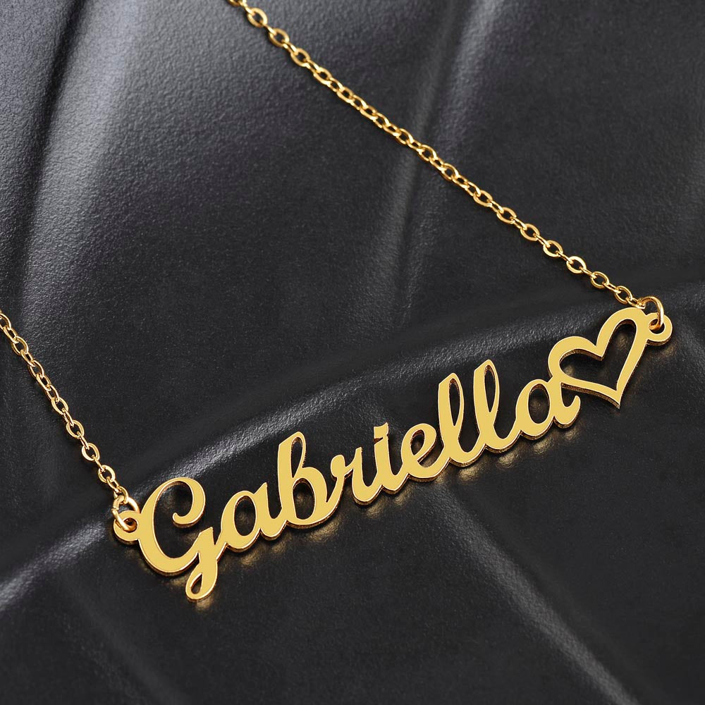 Heart Name Necklace, 18K Gold Plated Name Necklace