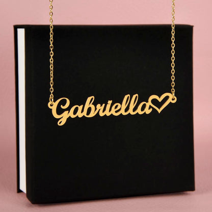 Heart Name Necklace, 18K Gold Plated Name Necklace