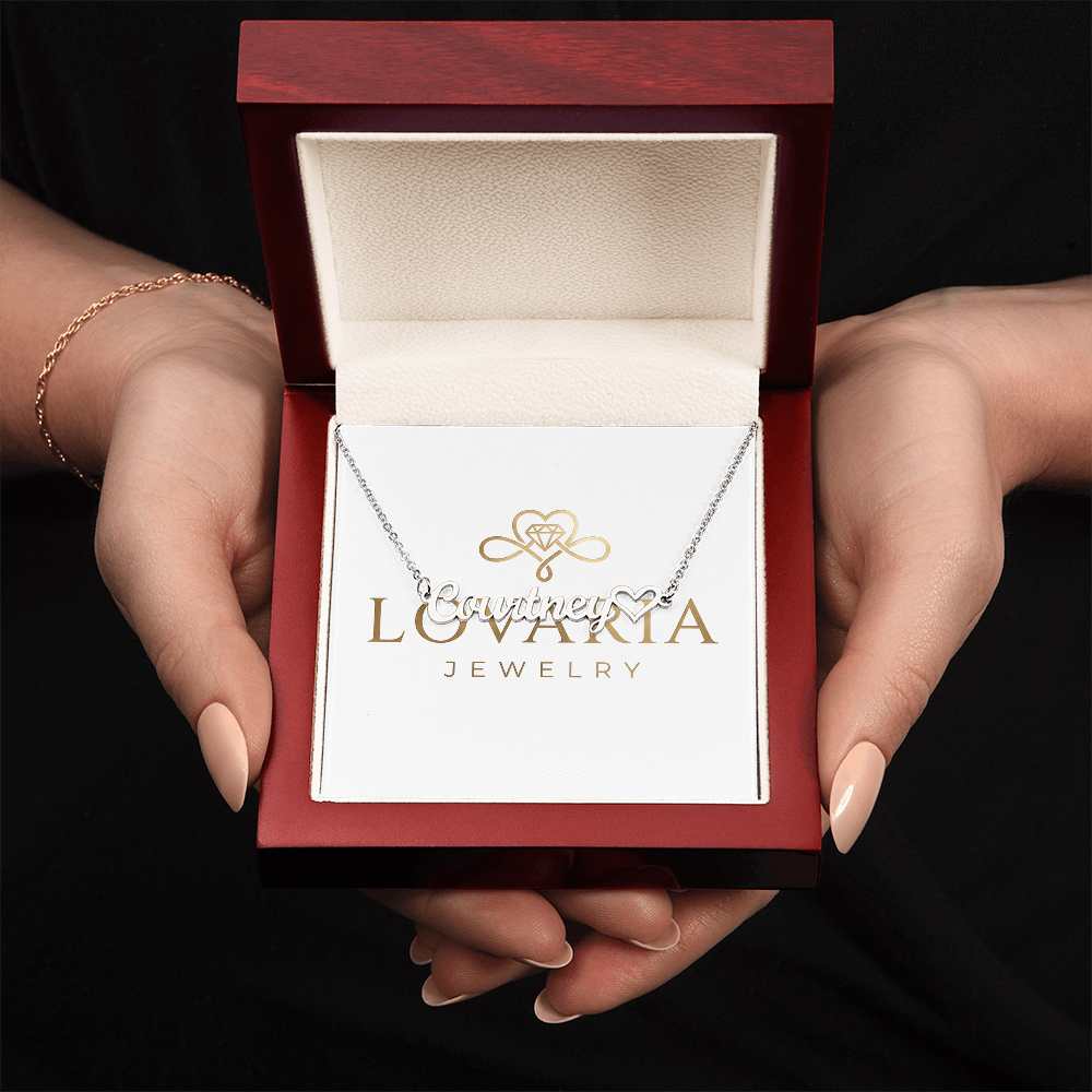 Heart Name Necklace, 18K Gold Plated Name Necklace