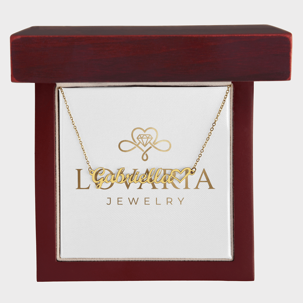 Heart Name Necklace, 18K Gold Plated Name Necklace