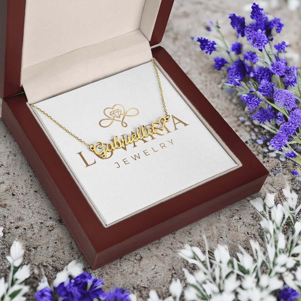 Heart Name Necklace, 18K Gold Plated Name Necklace