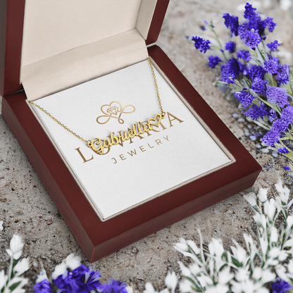 Heart Name Necklace, 18K Gold Plated Name Necklace