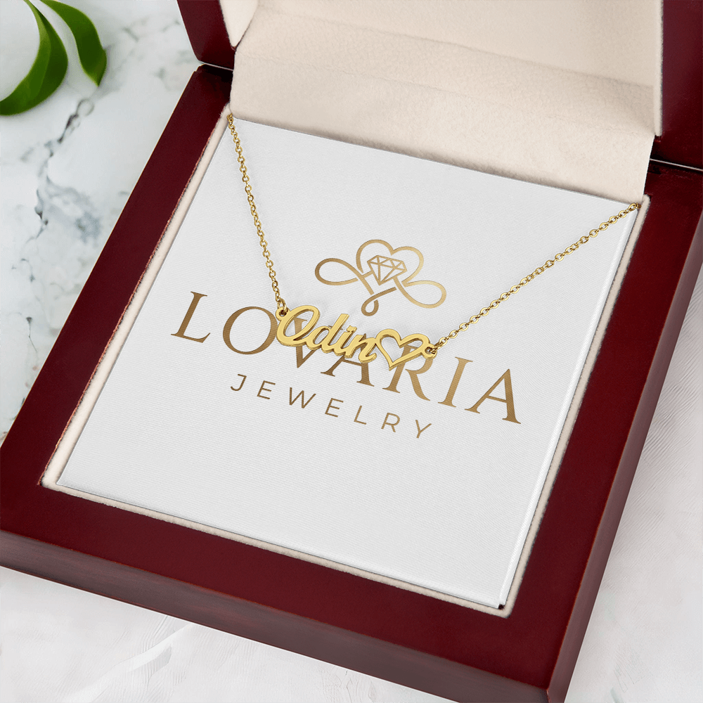 Heart Name Necklace, 18K Gold Plated Name Necklace