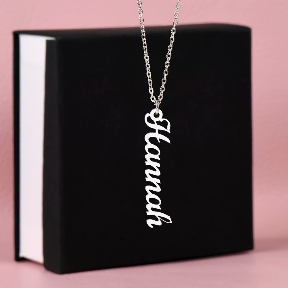 Vertical Name Necklace - 18K Yellow Gold Finish