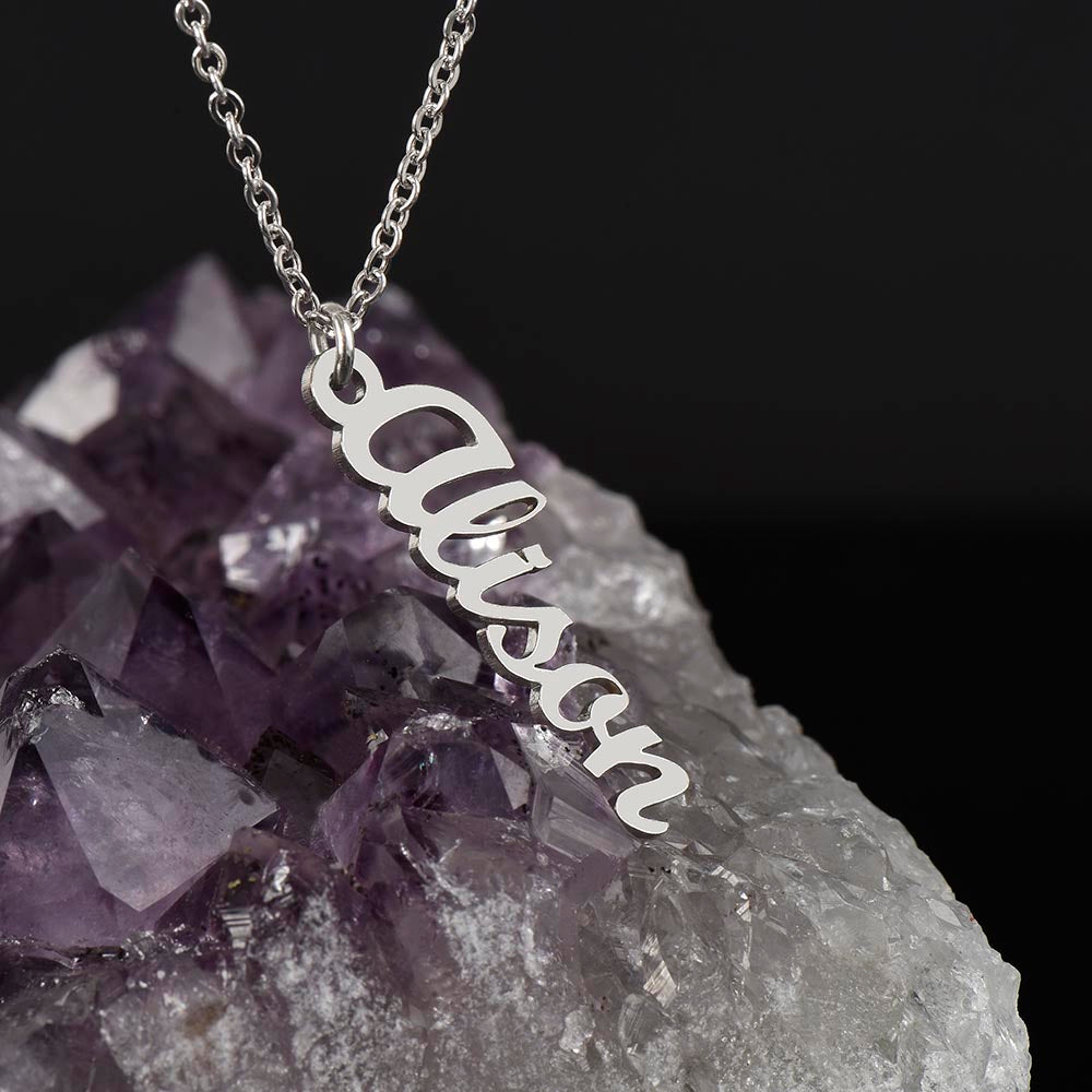 Vertical Name Necklace - 18K Yellow Gold Finish