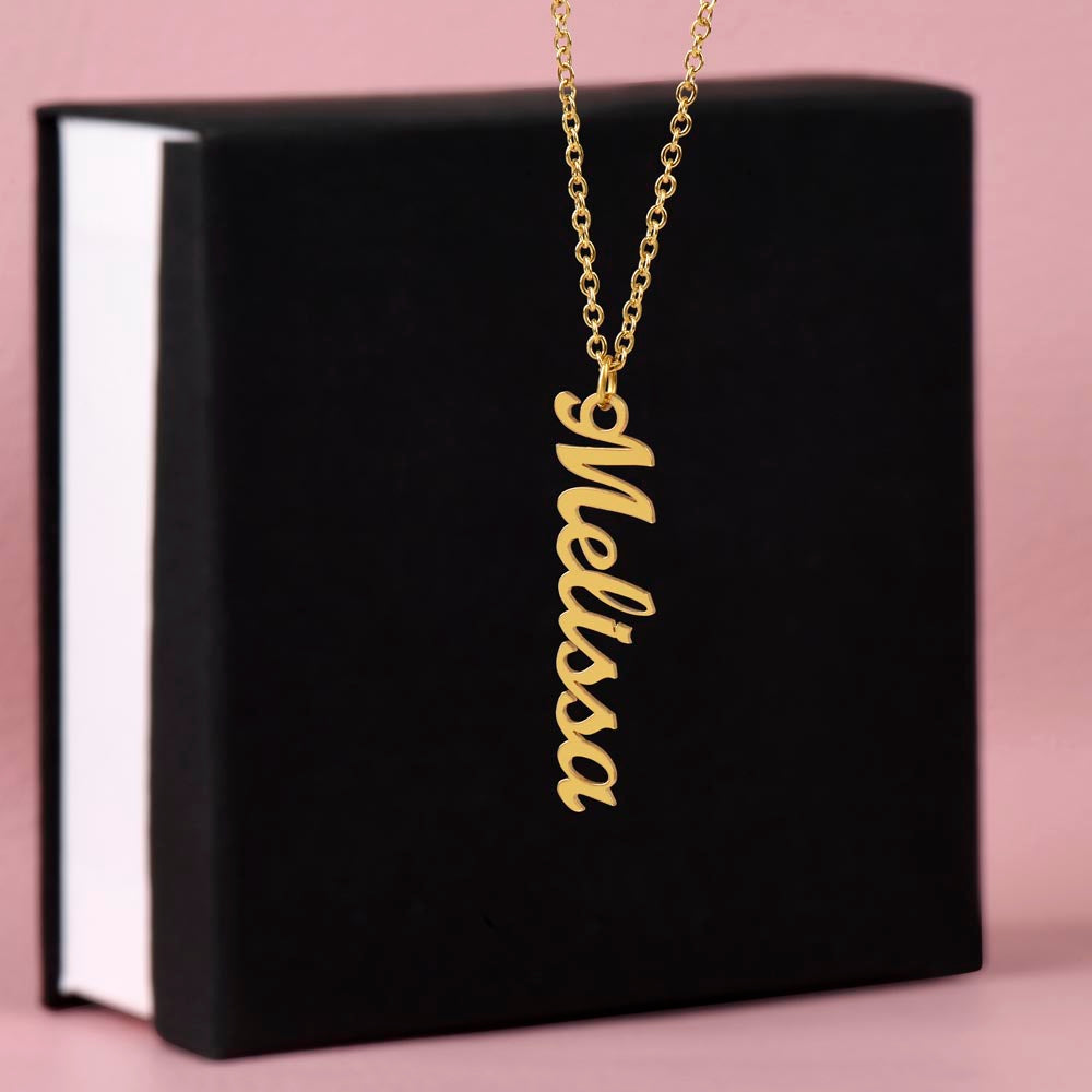 Vertical Name Necklace - 18K Yellow Gold Finish