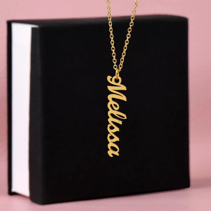 Vertical Name Necklace - 18K Yellow Gold Finish