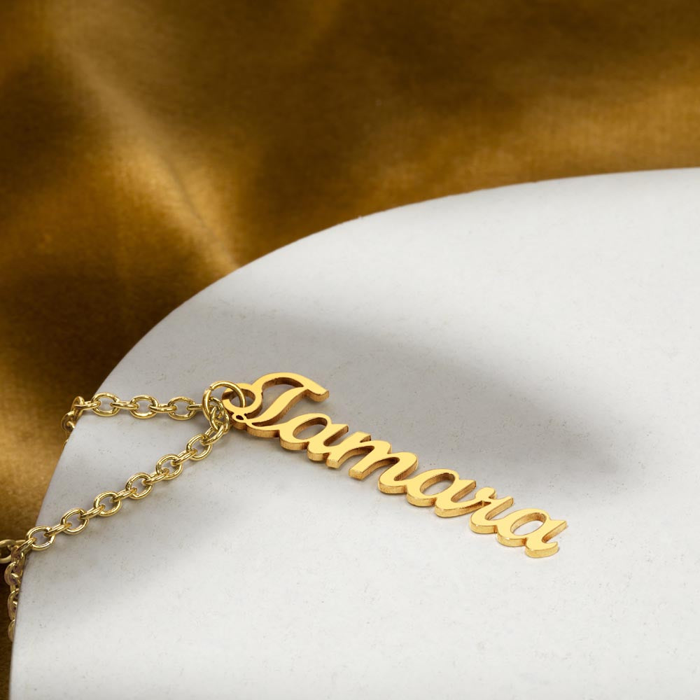 Vertical Name Necklace - 18K Yellow Gold Finish