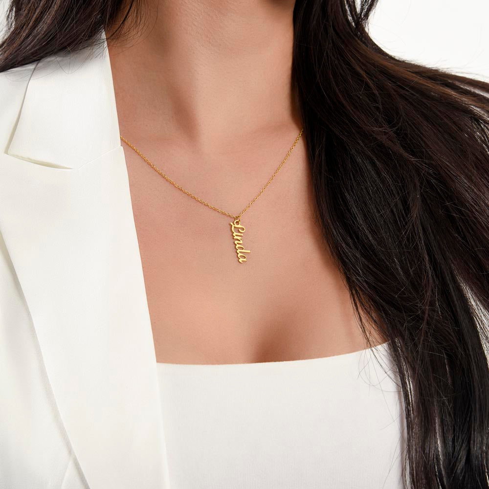 Vertical Name Necklace - 18K Yellow Gold Finish