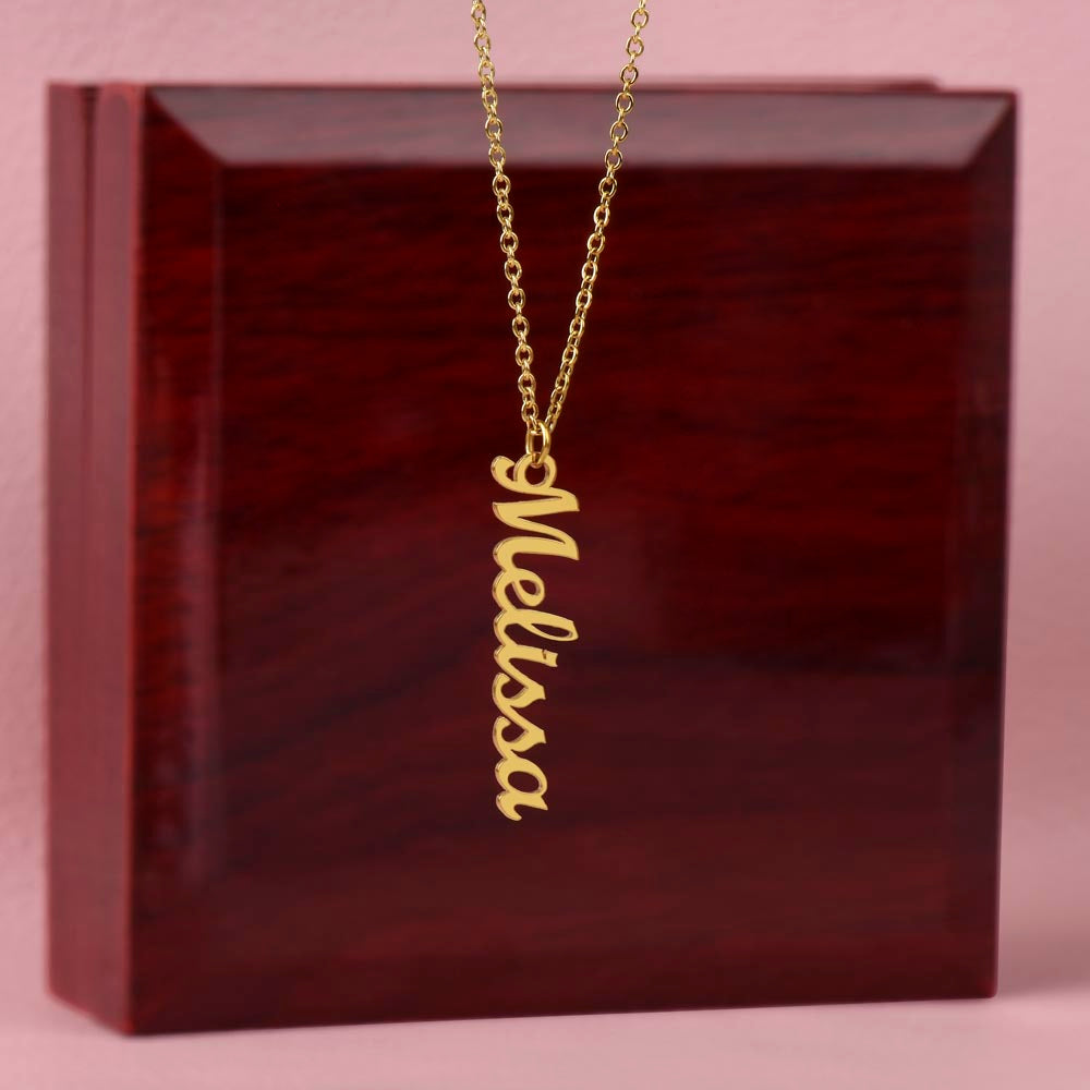 Vertical Name Necklace - 18K Yellow Gold Finish