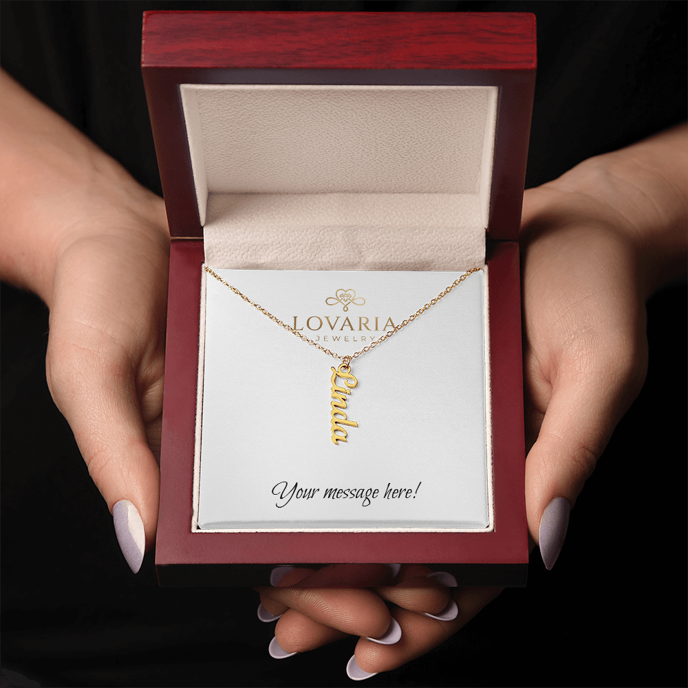 Vertical Name Necklace - 18K Yellow Gold Finish