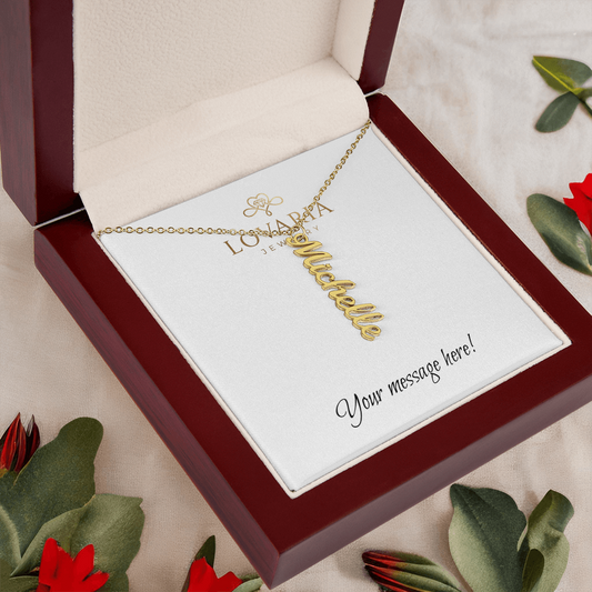 Vertical Name Necklace - 18K Yellow Gold Finish