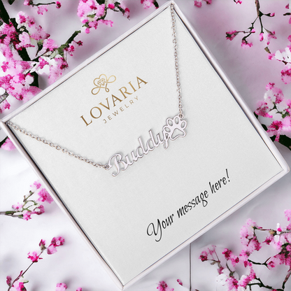 Paw Print Name Necklace - 18K Yellow Gold Finish