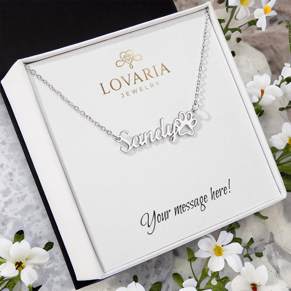 Paw Print Name Necklace - 18K Yellow Gold Finish