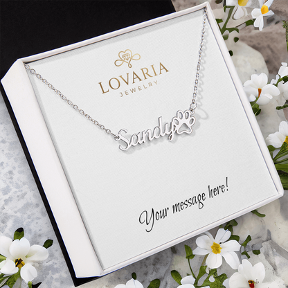Paw Print Name Necklace - 18K Yellow Gold Finish