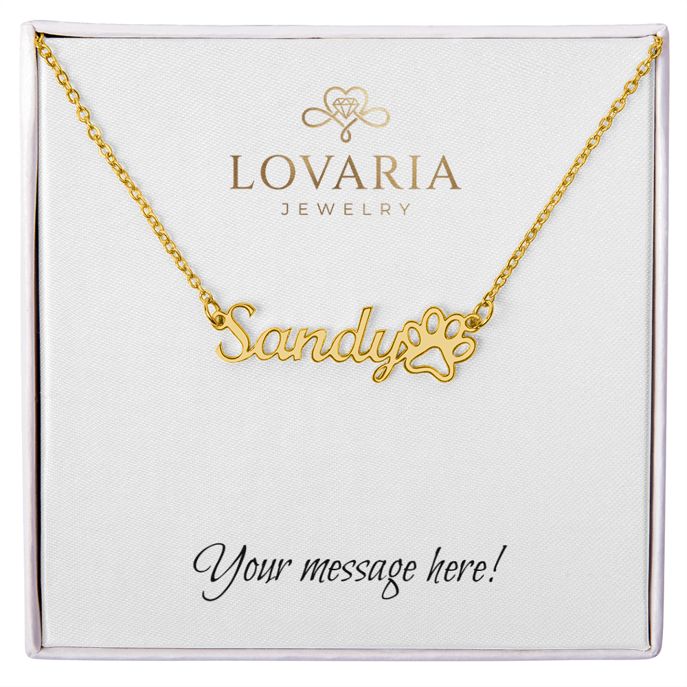 Paw Print Name Necklace - 18K Yellow Gold Finish