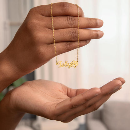 Paw Print Name Necklace - 18K Yellow Gold Finish