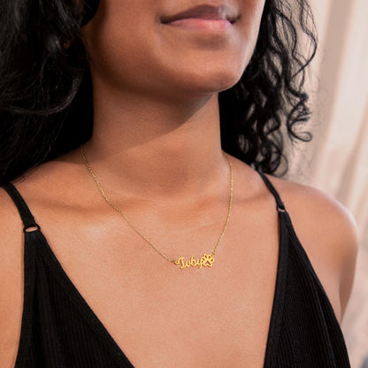 Paw Print Name Necklace - 18K Yellow Gold Finish