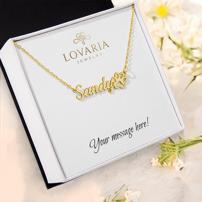 Paw Print Name Necklace - 18K Yellow Gold Finish