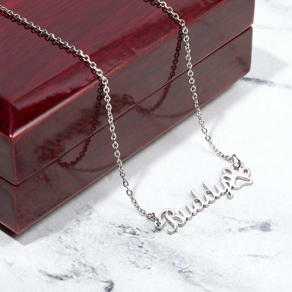Paw Print Name Necklace - 18K Yellow Gold Finish