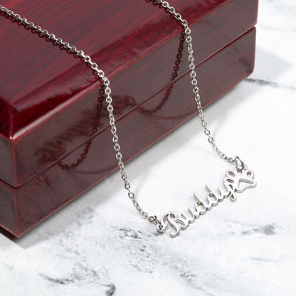 Paw Print Name Necklace - 18K Yellow Gold Finish