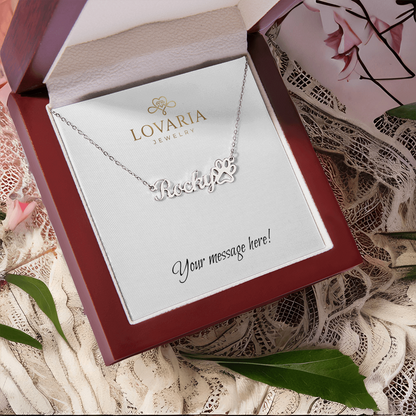 Paw Print Name Necklace - 18K Yellow Gold Finish