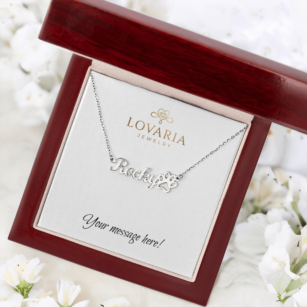 Paw Print Name Necklace - 18K Yellow Gold Finish