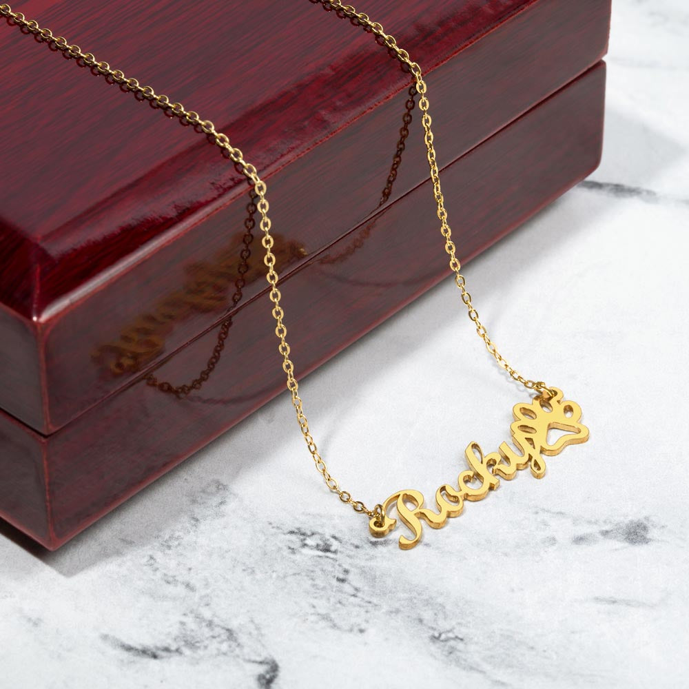 Paw Print Name Necklace - 18K Yellow Gold Finish