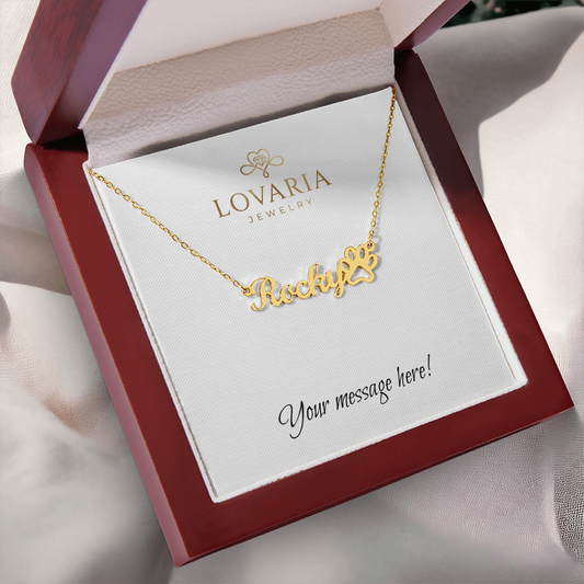 Paw Print Name Necklace - 18K Yellow Gold Finish