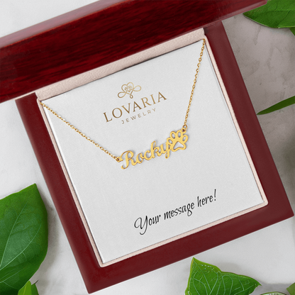 Paw Print Name Necklace - 18K Yellow Gold Finish