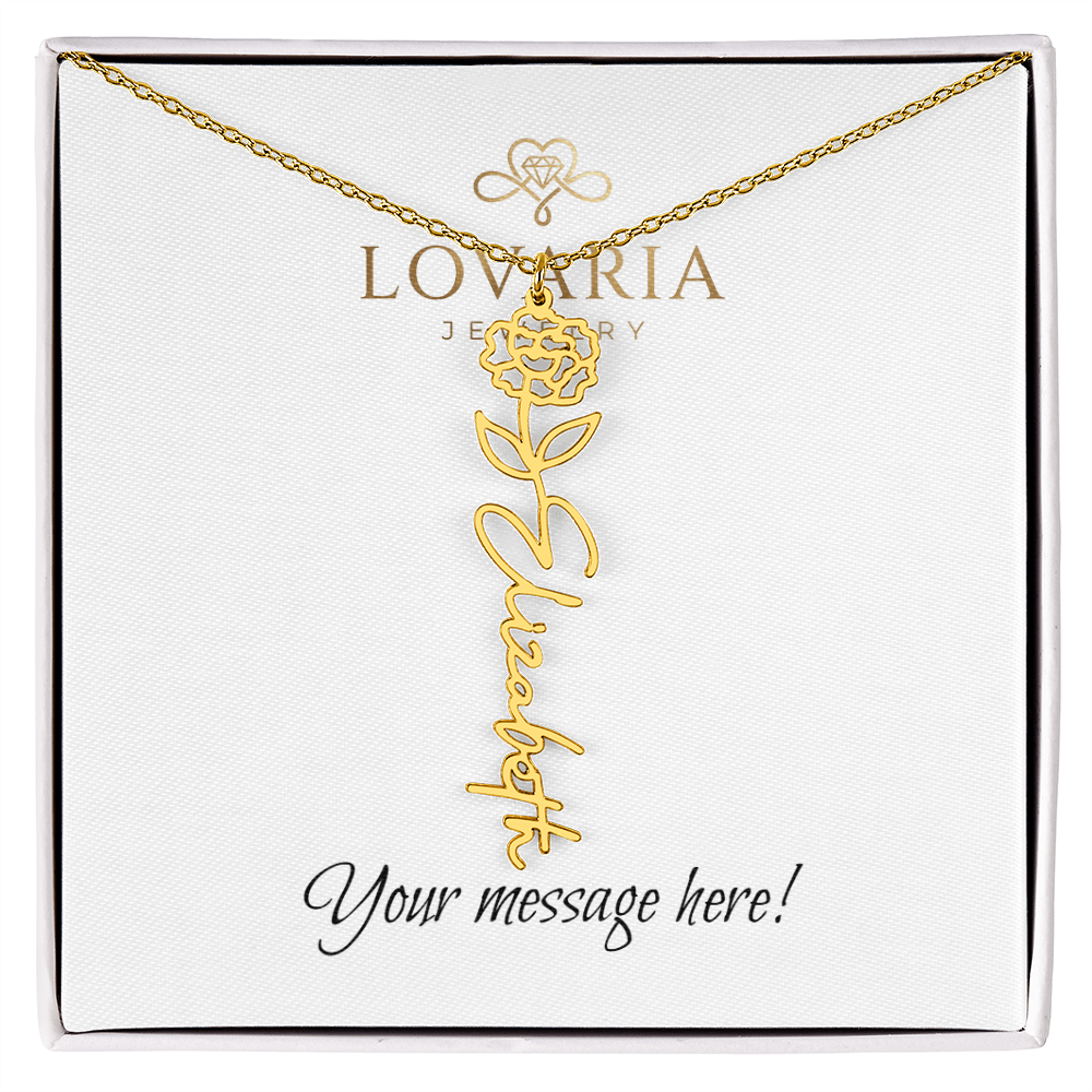 Flower Name Necklace - 18K Yellow Gold Finish