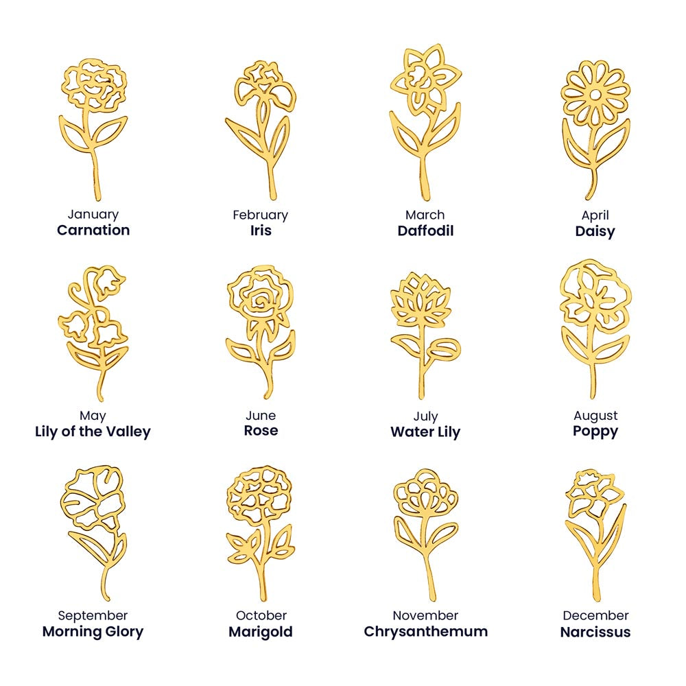 Flower Name Necklace - 18K Yellow Gold Finish