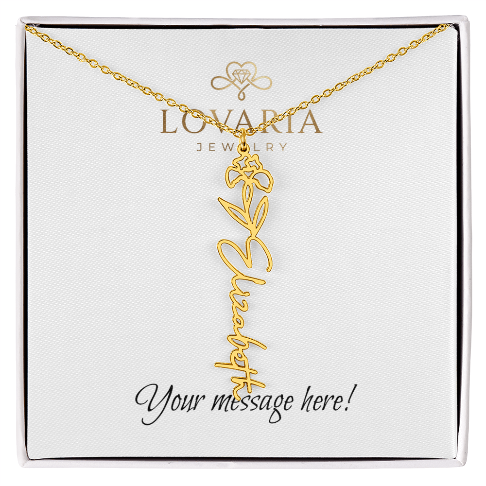 Flower Name Necklace - 18K Yellow Gold Finish