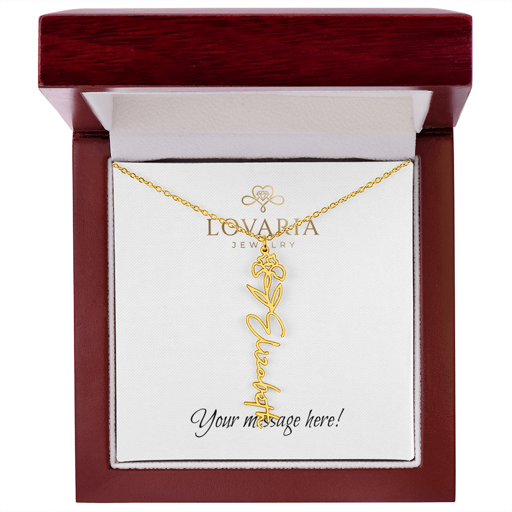 Flower Name Necklace - 18K Yellow Gold Finish