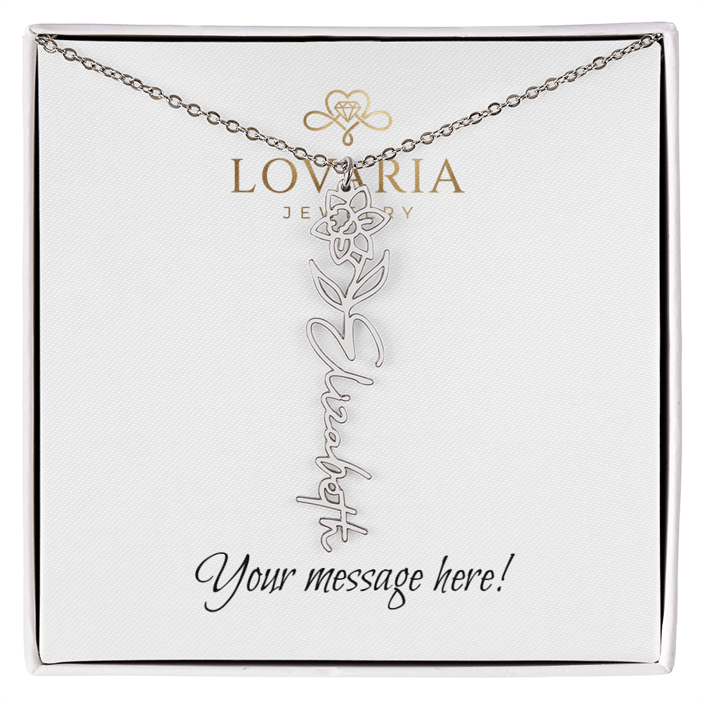 Flower Name Necklace - 18K Yellow Gold Finish